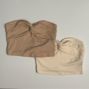 Sweetra Women's Solid Color Simple Pleated Tube Top, XS, 2ct